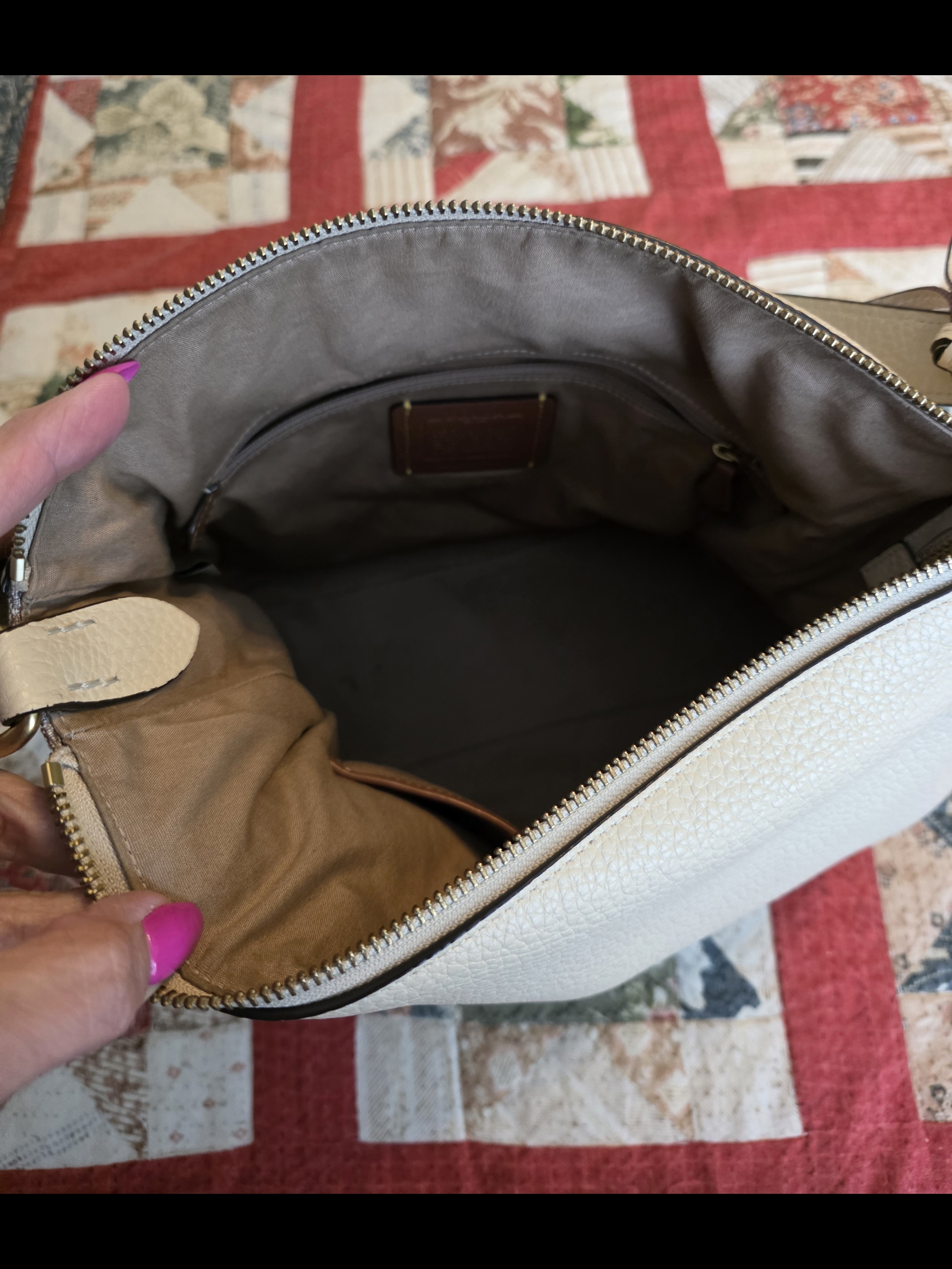Coach Cream Pebble Leather Hobo Shoulder Bag